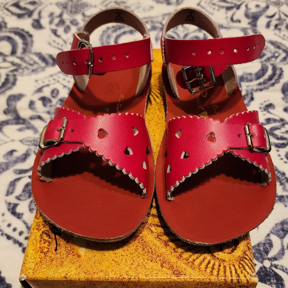 Sun-San Saltwater Sandals, red leather, sz 9